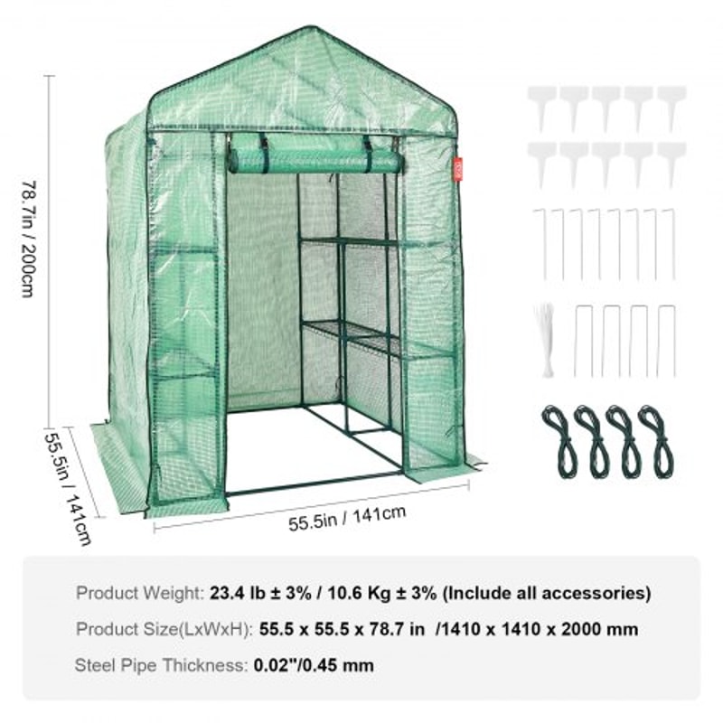 WalkIn Greenhouse With Shelves Portable Outdoor Plant House With Steel Frame PE Cover 7