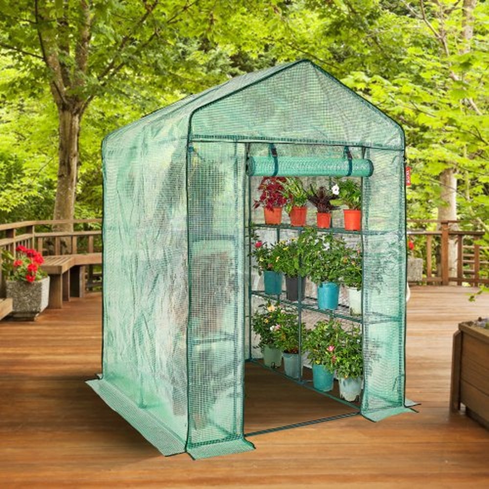 WalkIn Greenhouse With Shelves Portable Outdoor Plant House With Steel Frame PE Cover 6