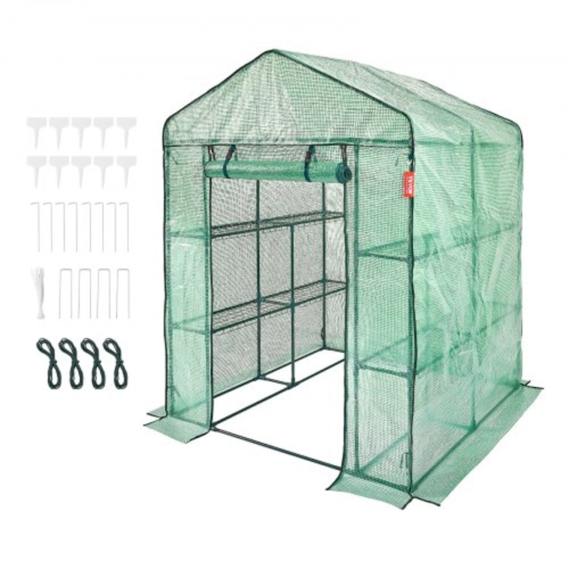 WalkIn Greenhouse With Shelves Portable Outdoor Plant House With Steel Frame PE Cover 10