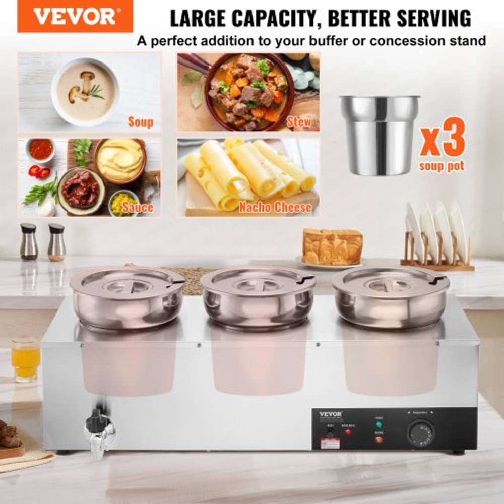 Commercial Electric Soup Warmer with Adjustable Heat Stainless Steel Bain Marie