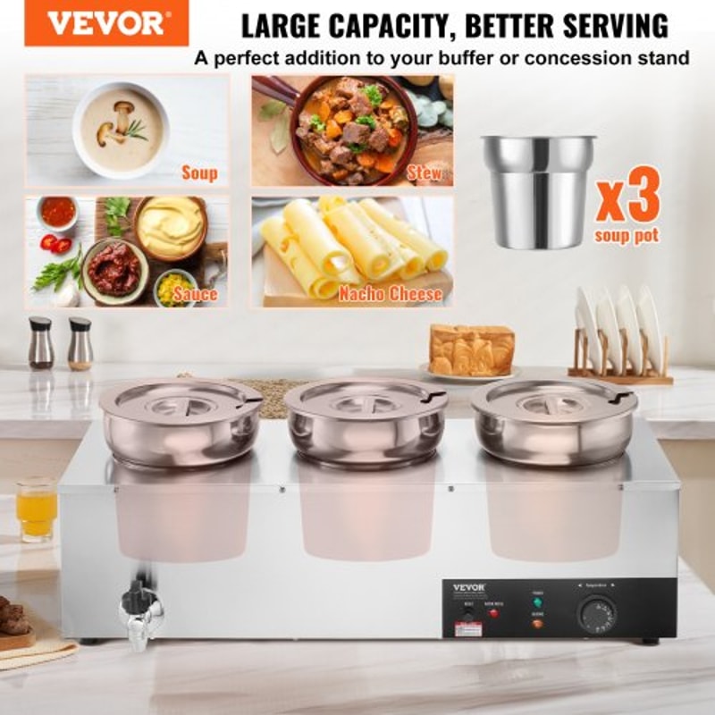 Commercial Electric Soup Warmer with Adjustable Heat Stainless Steel Bain Marie