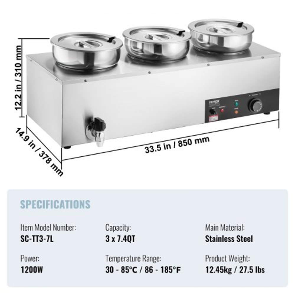 Commercial Electric Soup Warmer with Adjustable Heat Stainless Steel Bain Marie