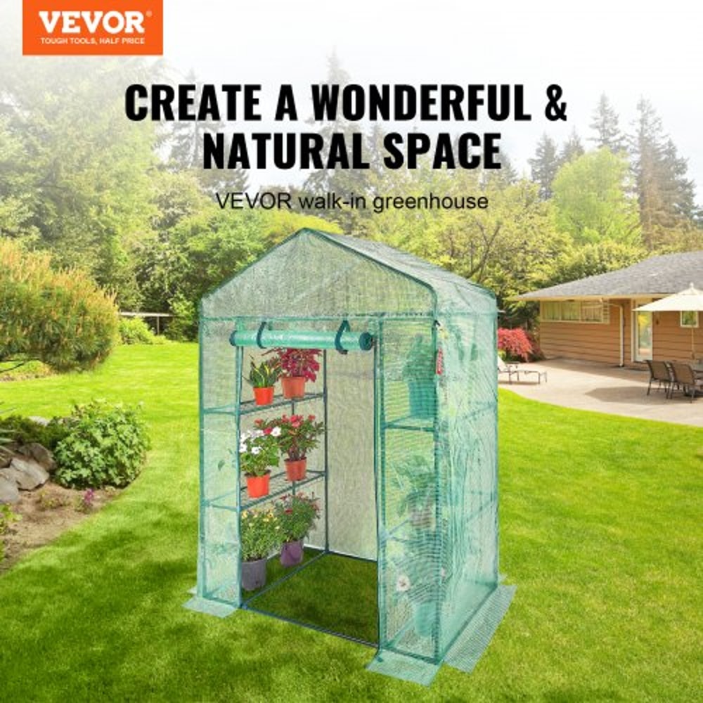 WalkIn Portable Greenhouse With Shelves Heavy Duty Steel Frame UV PE Cover For Outdoor Gardening 2