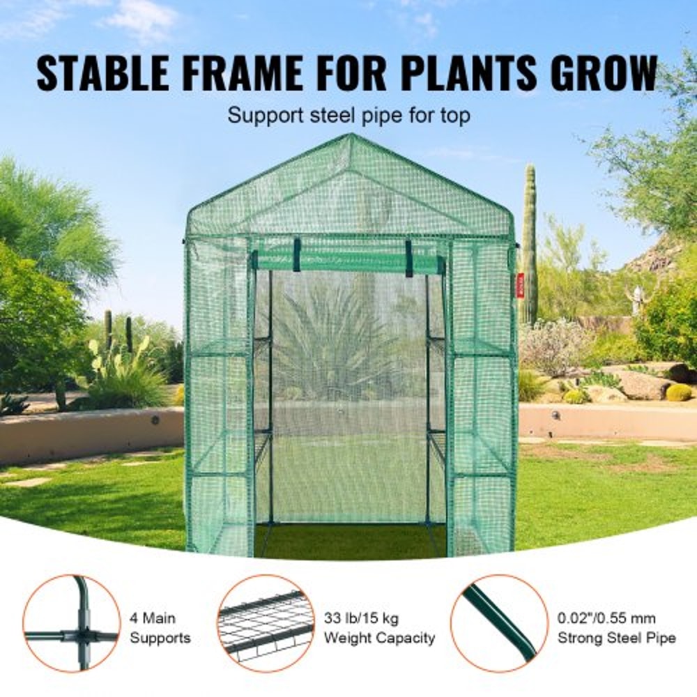 WalkIn Portable Greenhouse With Shelves Heavy Duty Steel Frame UV PE Cover For Outdoor Gardening 1