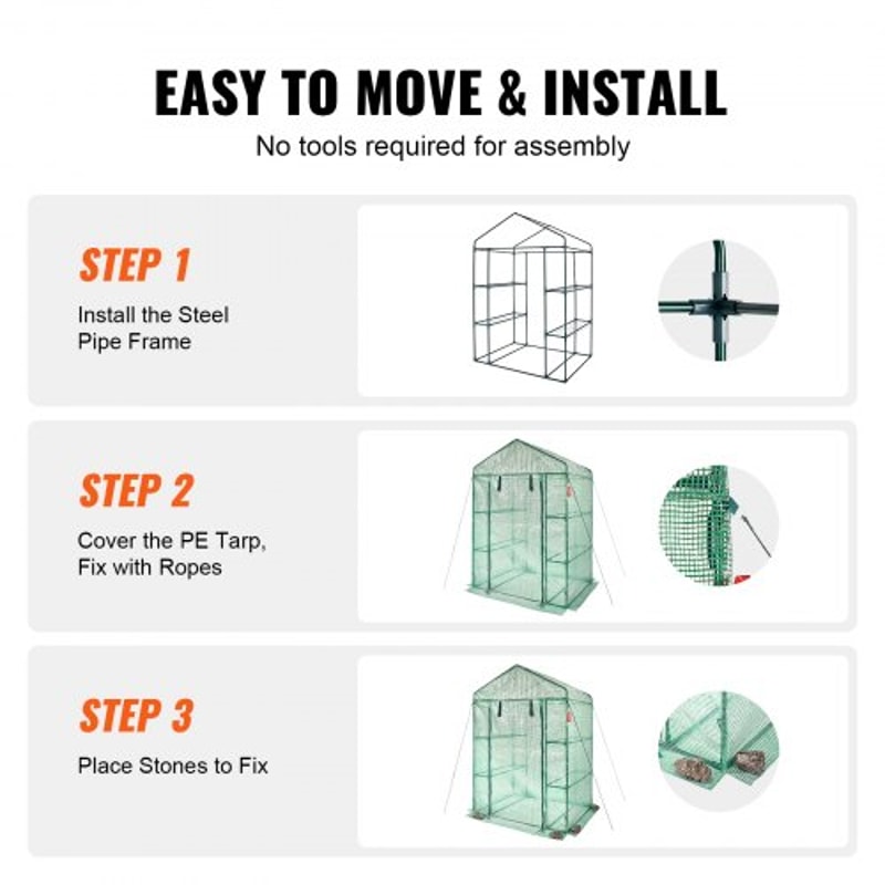 WalkIn Portable Greenhouse With Shelves Heavy Duty Steel Frame UV PE Cover For Outdoor Gardening 5