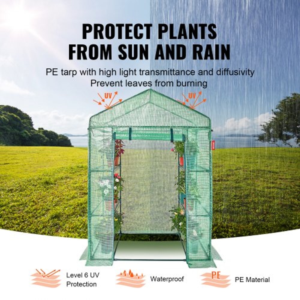 WalkIn Portable Greenhouse With Shelves Heavy Duty Steel Frame UV PE Cover For Outdoor Gardening 3