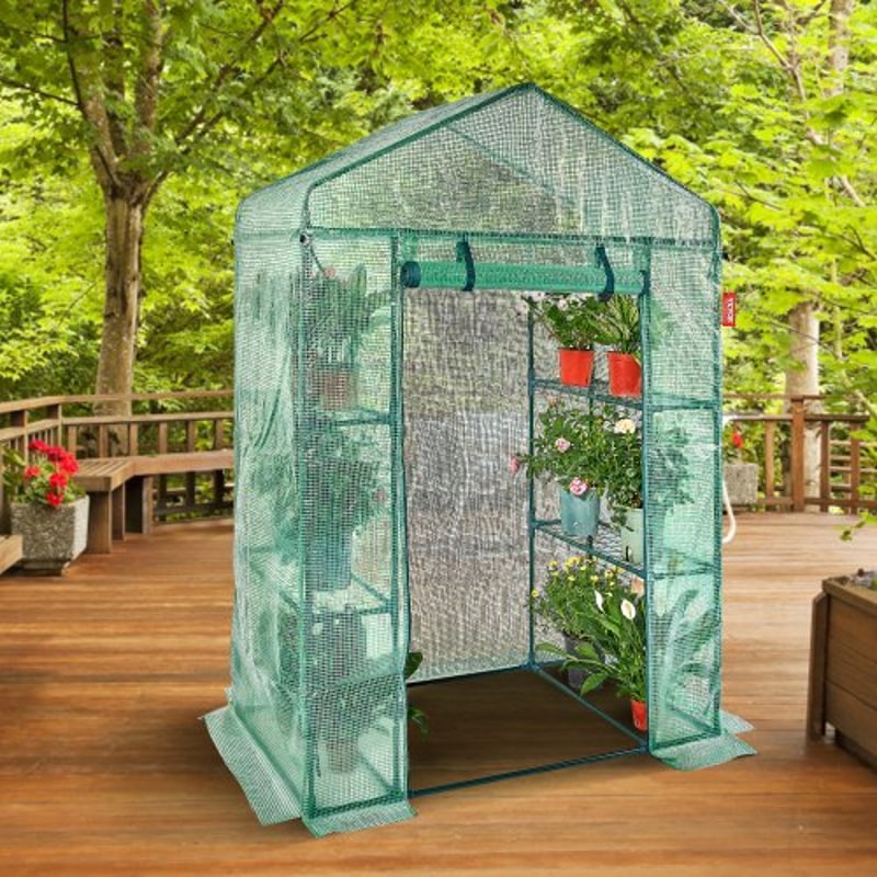 WalkIn Portable Greenhouse With Shelves Heavy Duty Steel Frame UV PE Cover For Outdoor Gardening 6