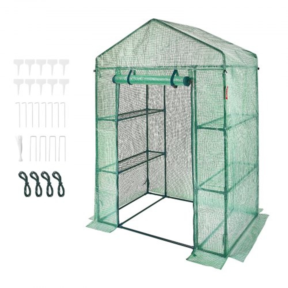WalkIn Portable Greenhouse With Shelves Heavy Duty Steel Frame UV PE Cover For Outdoor Gardening 0