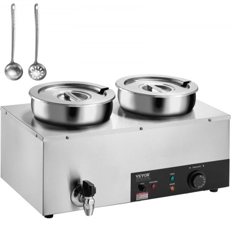 Dual Pot Electric Soup Warmer Stainless Steel Commercial Bain Marie Food Warmer