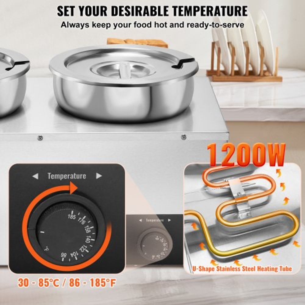 Dual Pot Electric Soup Warmer Stainless Steel Commercial Bain Marie Food Warmer