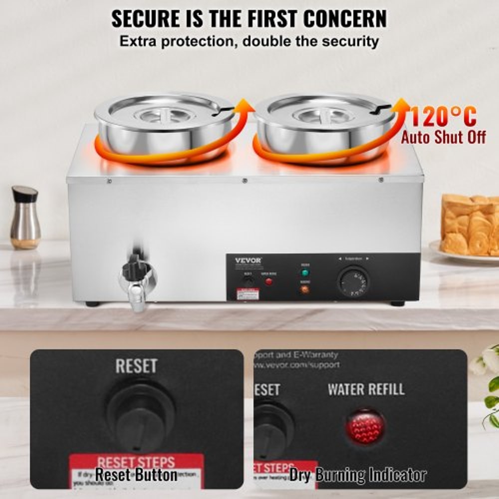Dual Pot Electric Soup Warmer Stainless Steel Commercial Bain Marie Food Warmer