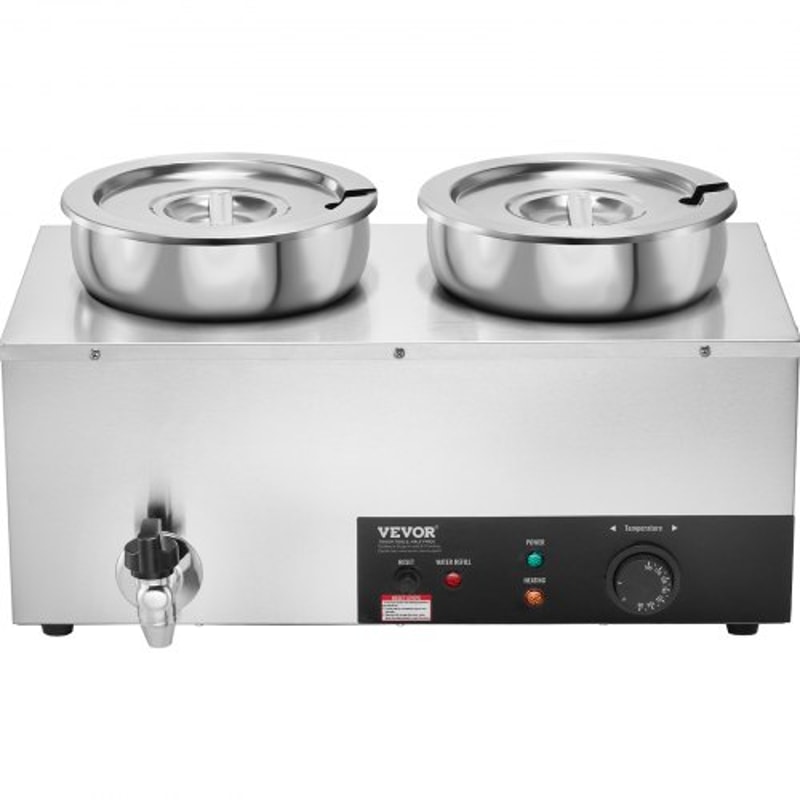 Dual Pot Electric Soup Warmer Stainless Steel Commercial Bain Marie Food Warmer