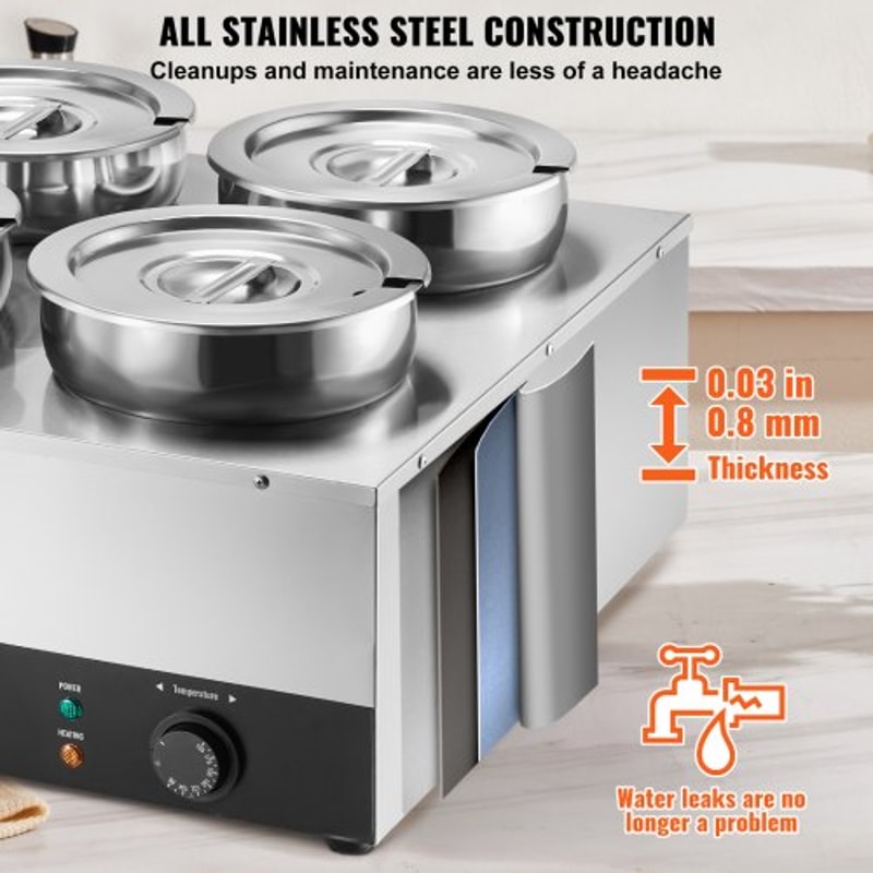 Commercial Electric Soup Warmer Pot Stainless Steel Bain Marie Food Station 4