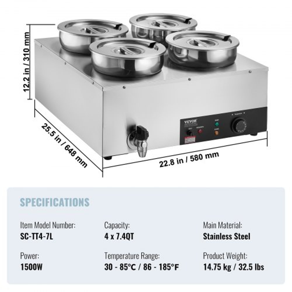 Commercial Electric Soup Warmer Pot Stainless Steel Bain Marie Food Station 6