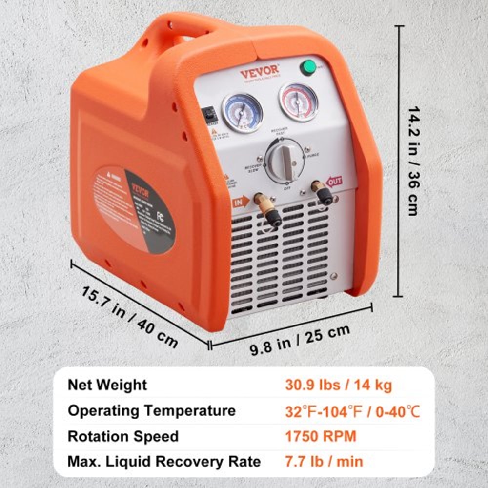 1HP Dual Cylinder Refrigerant Recovery Machine Portable HVAC AC Recovery System 5