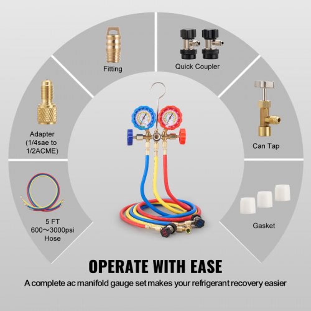 AC Manifold Gauge Set With Hoses For Refrigerant Charging 5