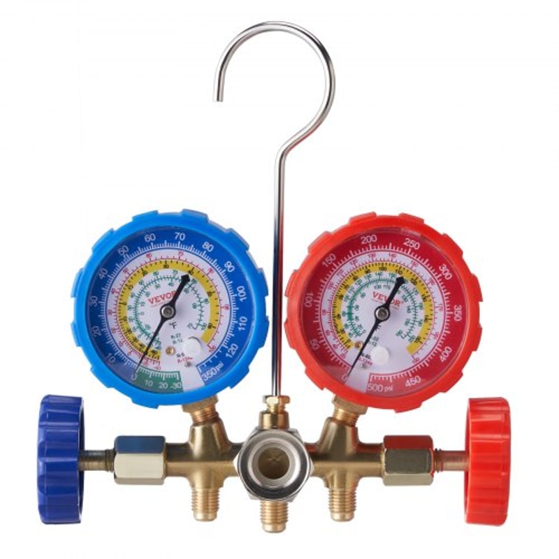 AC Manifold Gauge Set With Hoses For Refrigerant Charging 9