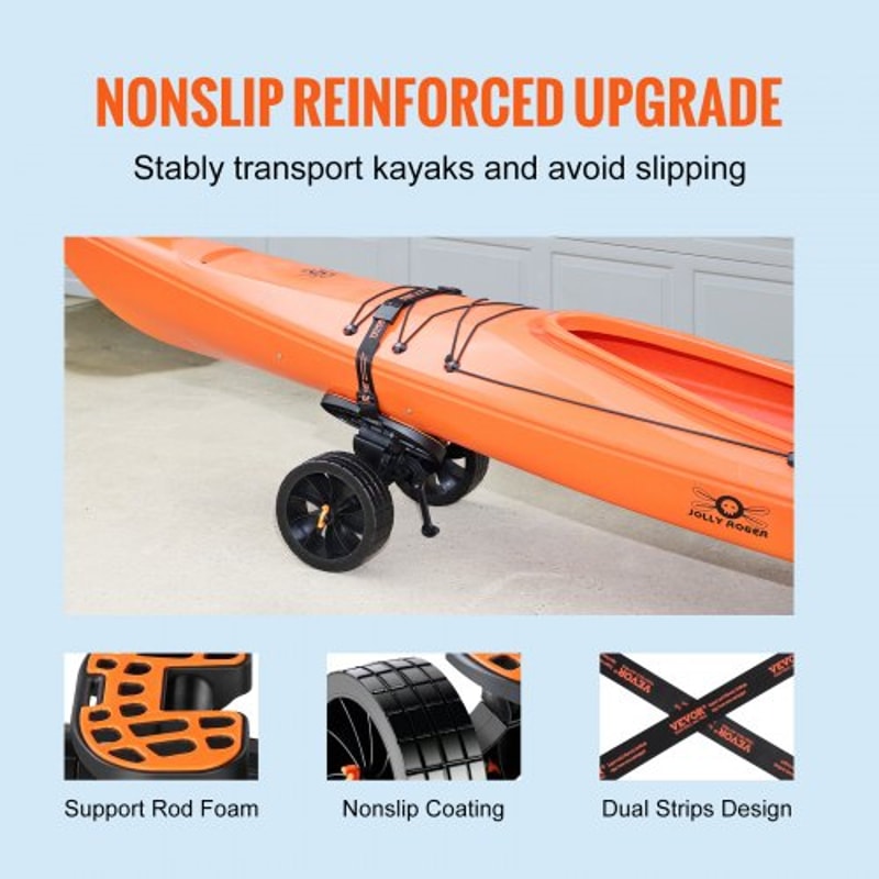 Heavy Duty Kayak Cart High Lbs Capacity With Solid Wheels Adjustable Canoe Trolley 3
