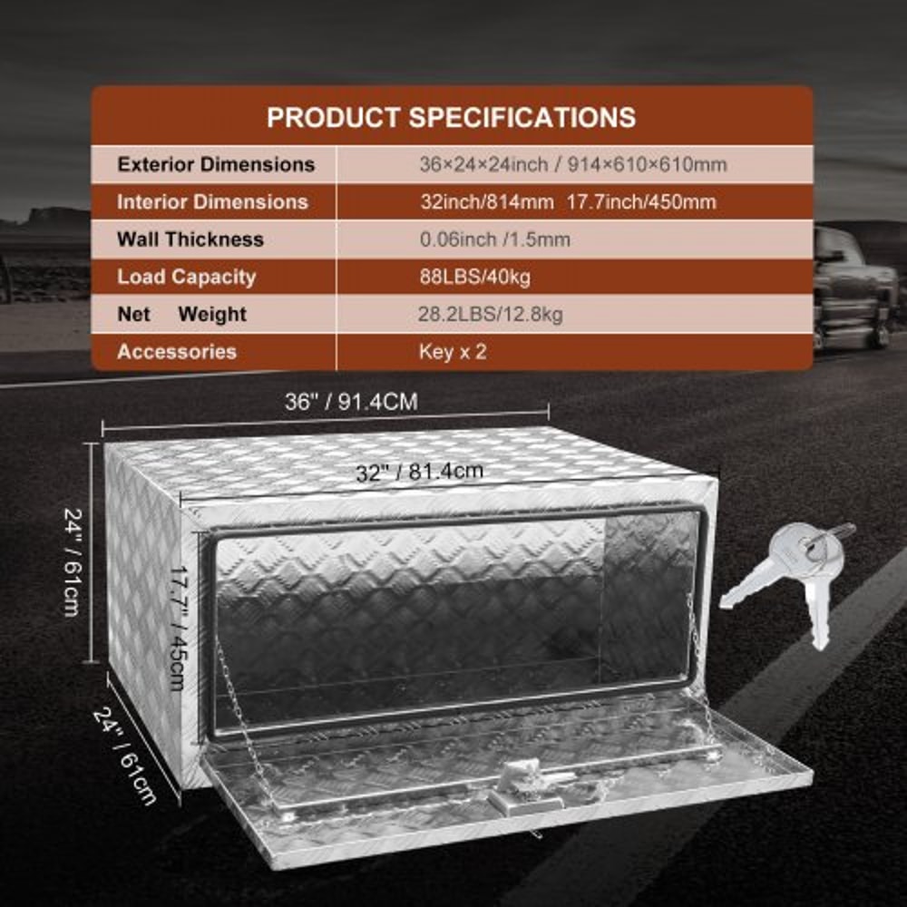 Heavy Duty Aluminum Underbody Tool Box Waterproof Lockable Storage 6