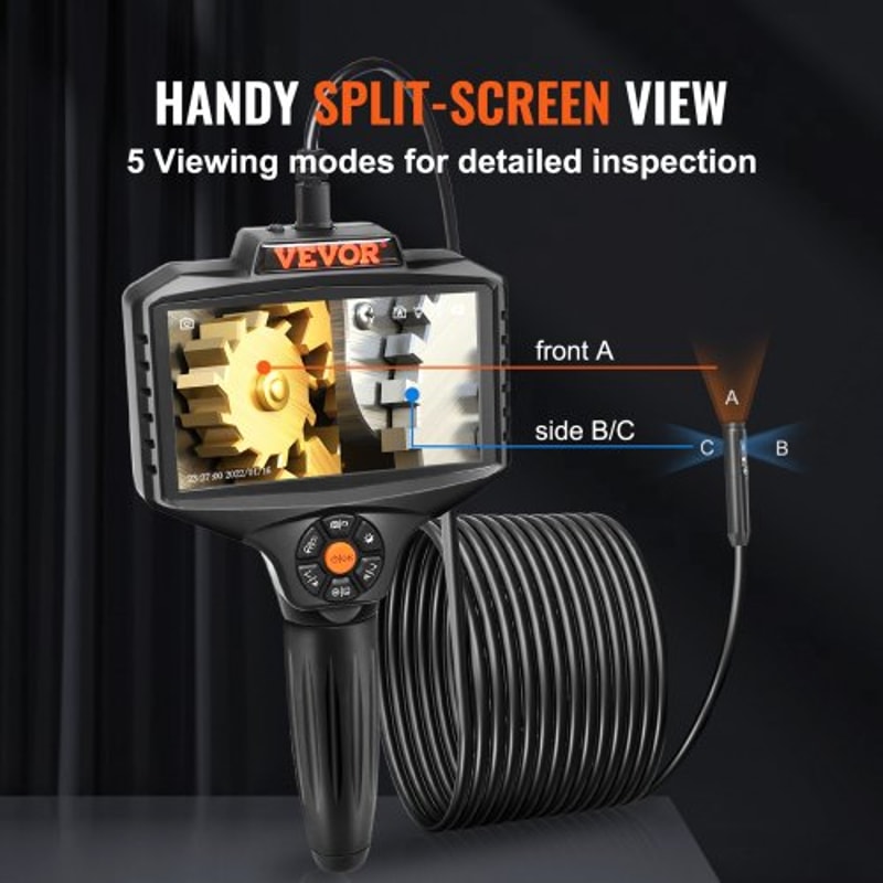 Triple Lens Borescope Inspection Camera with IPS Screen, Zoom HD Endoscope & Waterproof Probe