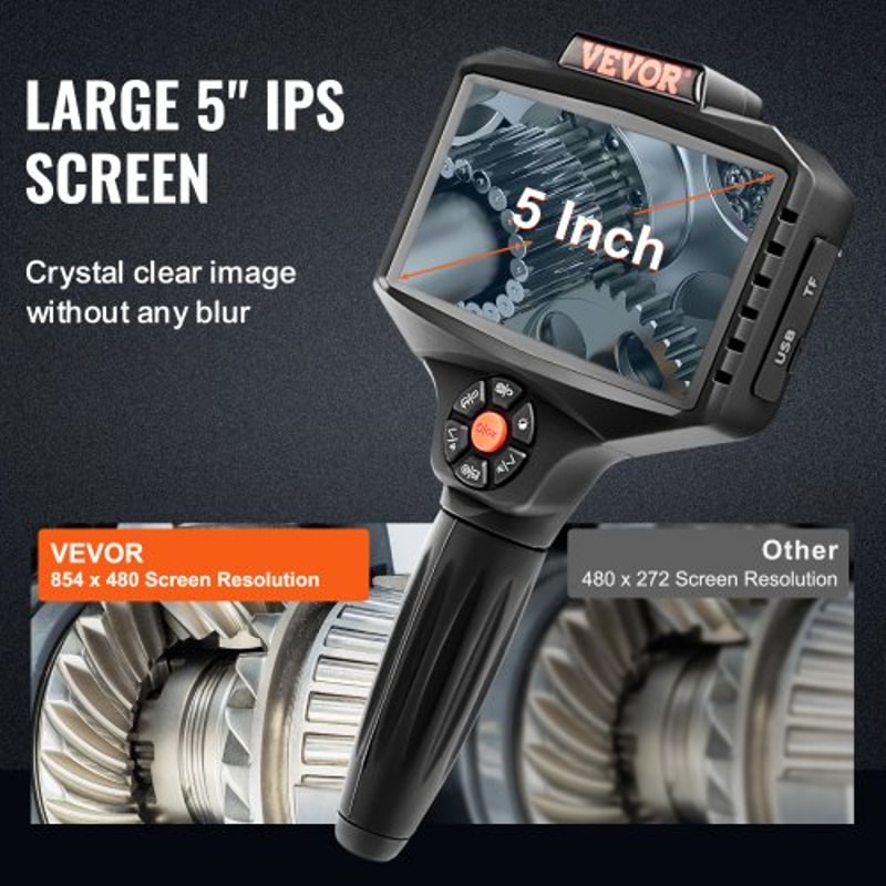Triple Lens Borescope Inspection Camera with IPS Screen, Zoom HD Endoscope & Waterproof Probe