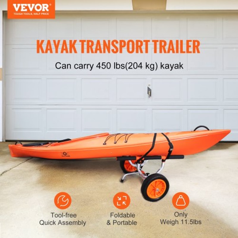 Heavy Duty Kayak Cart With Solid Tires Adjustable Canoe Trolley 1