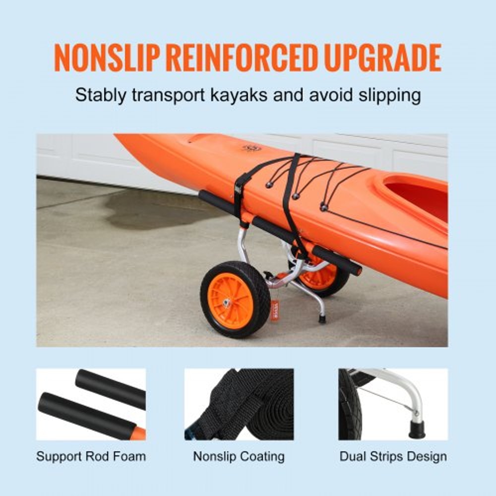 Heavy Duty Kayak Cart With Solid Tires Adjustable Canoe Trolley 3