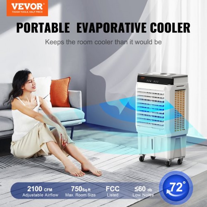 Portable Evaporative Air Cooler with Oscillation, 7 Gal Tank & Timer for Indoor Outdoor Cooling
