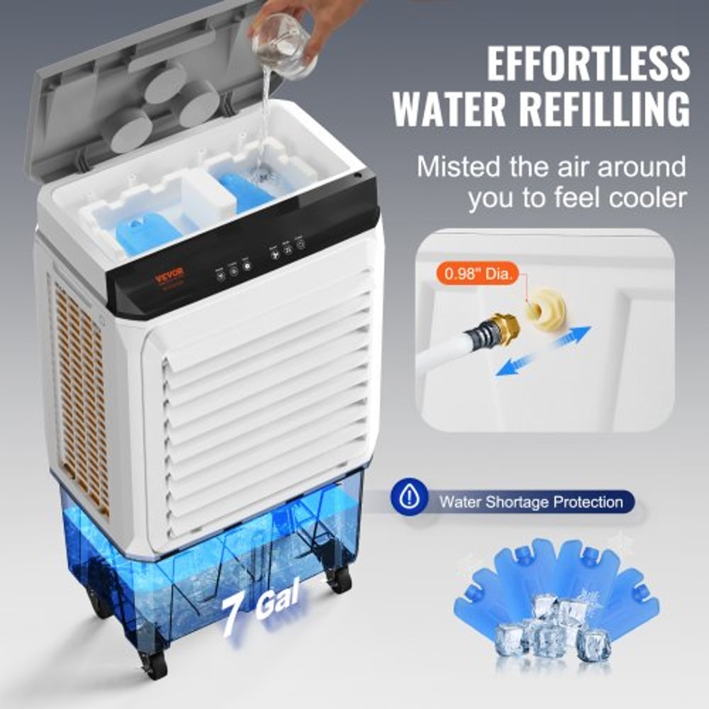 Portable Evaporative Air Cooler with Oscillation, 7 Gal Tank & Timer for Indoor Outdoor Cooling