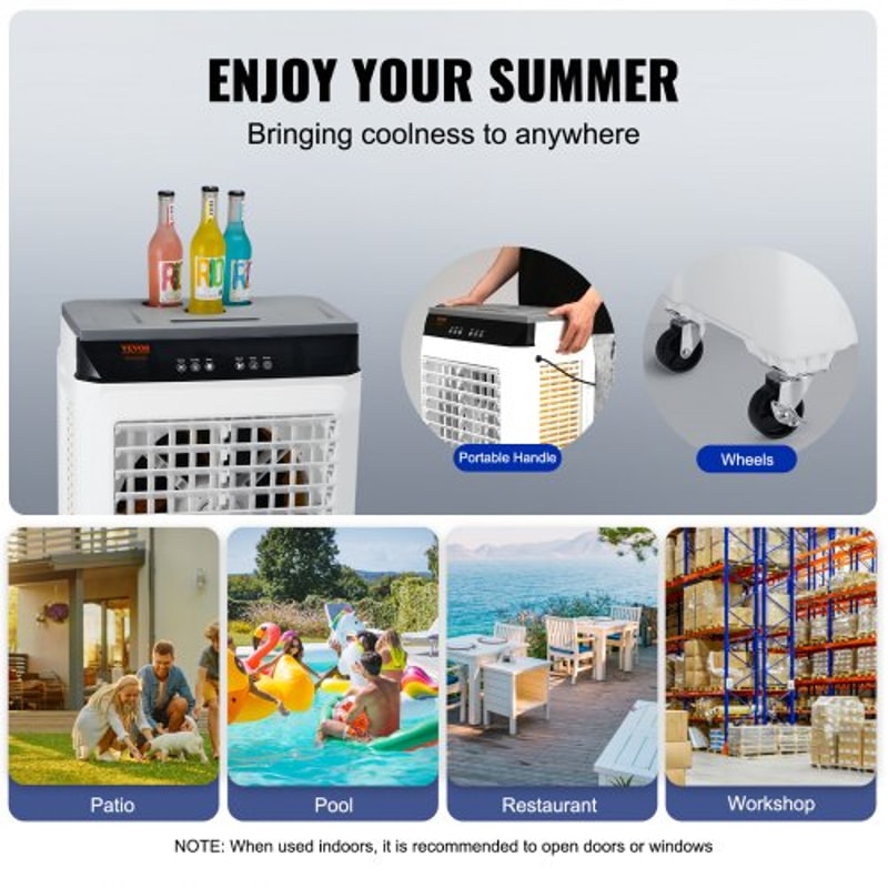 Portable Evaporative Air Cooler with Oscillation, 7 Gal Tank & Timer for Indoor Outdoor Cooling