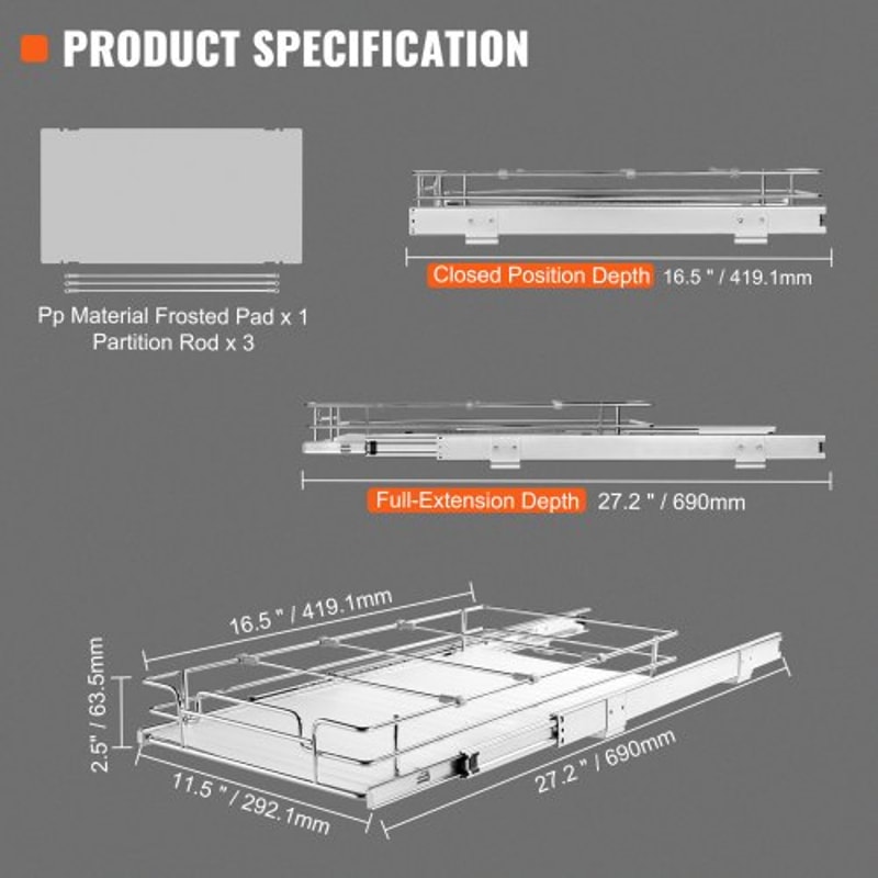 Heavy Duty Pull Out Cabinet Organizer Shelf Sliding Under Sink Drawer Storage 6