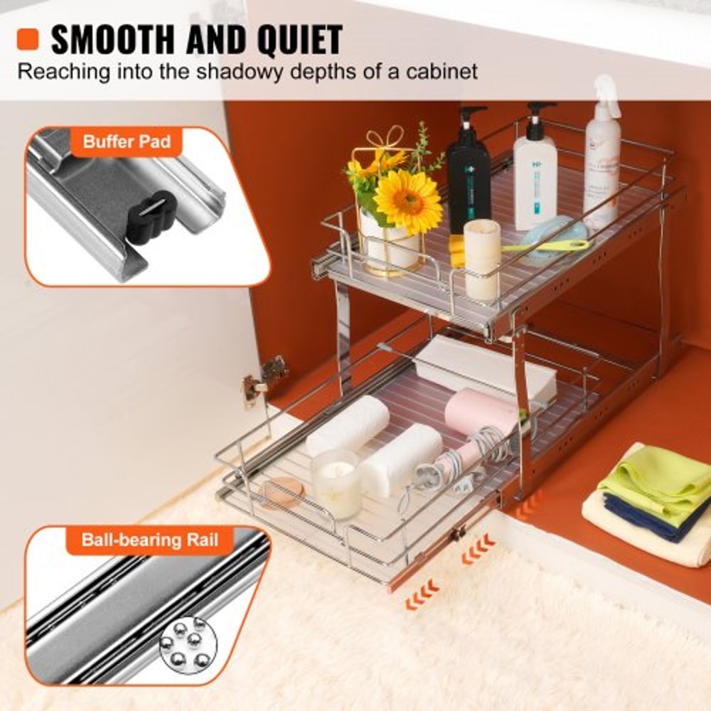 Pull Out Cabinet Organizer with Heavy Duty Slide Out Shelves for Kitchen Storage
