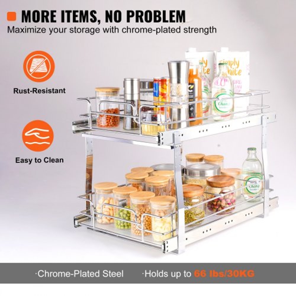 Pull Out Cabinet Organizer with Heavy Duty Slide Out Shelves for Kitchen Storage