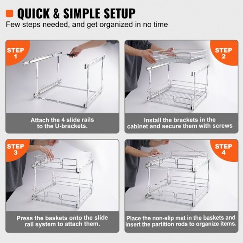 Pull Out Cabinet Organizer with Heavy Duty Slide Out Shelves for Kitchen Storage