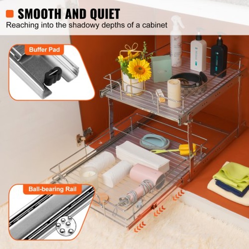Pull Out Cabinet Organizer Heavy Duty Slide Out Shelves for Kitchen & Under Sink Storage