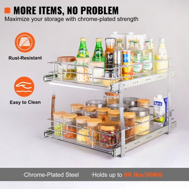 Pull Out Cabinet Organizer Heavy Duty Slide Out Shelves for Kitchen & Under Sink Storage
