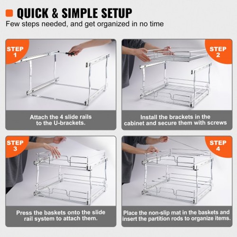 Pull Out Cabinet Organizer Heavy Duty Slide Out Shelves for Kitchen & Under Sink Storage
