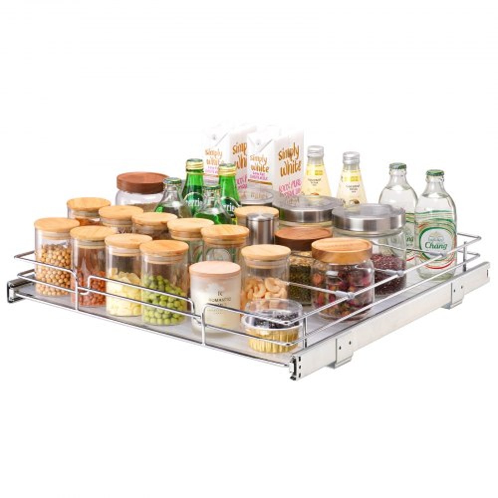 Heavy Duty Pull Out Cabinet Organizer with Smooth Slide Chrome Basket Drawer for Kitchen & Under Sink