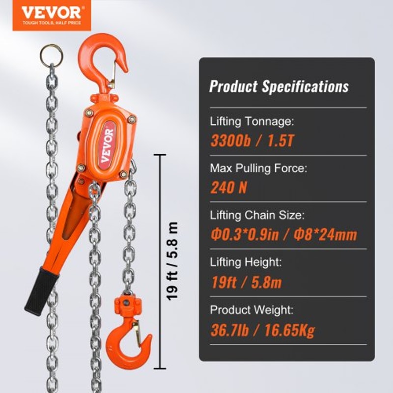 Heavy Duty Manual Lever Chain Hoist Come Along With Safety Brake 360 Hook 7