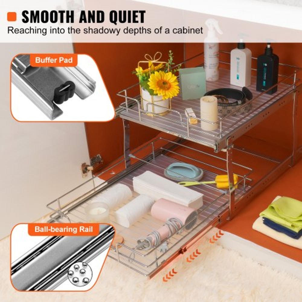 Pull Out Cabinet Organizer with Heavy Duty Slide Out Pantry Shelves for Kitchen Storage