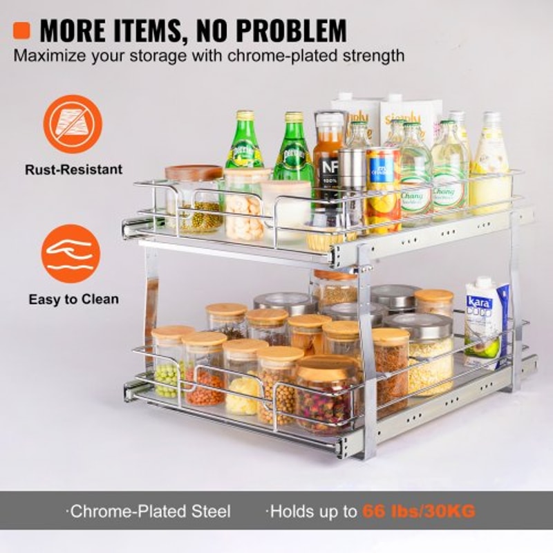 Pull Out Cabinet Organizer with Heavy Duty Slide Out Pantry Shelves for Kitchen Storage
