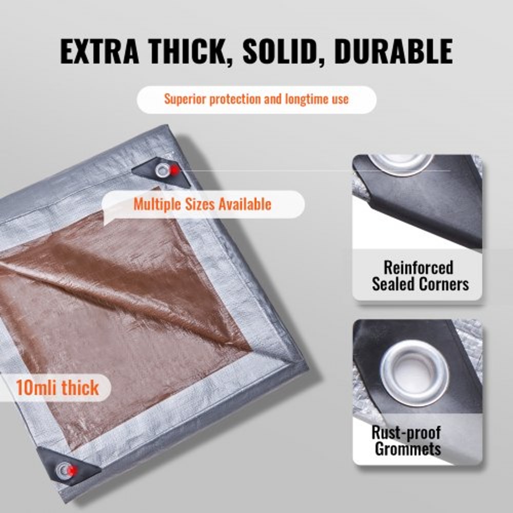 Heavy Duty Waterproof Tarp, Poly Cover with UV Protection & Reinforced Grommets