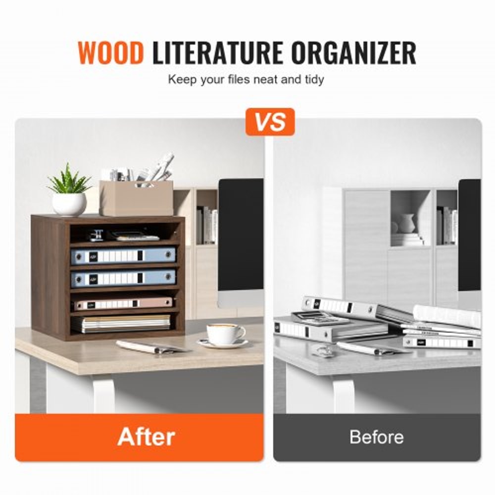 Compartment Wood Literature Organizer With Adjustable Shelves Desktop Mail Sorter For Office Class 4