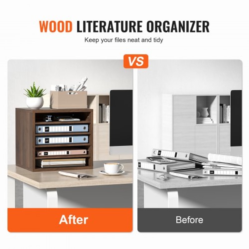 Compartment Wood Literature Organizer With Adjustable Shelves Desktop Mail Sorter For Office Class 4