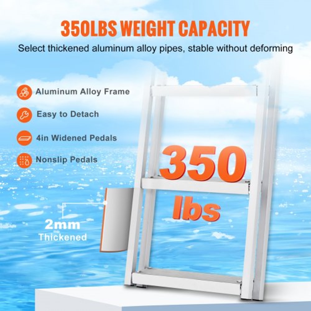 Removable Aluminum Dock Ladder Step High lbs Non Slip Boat Boarding Ladder