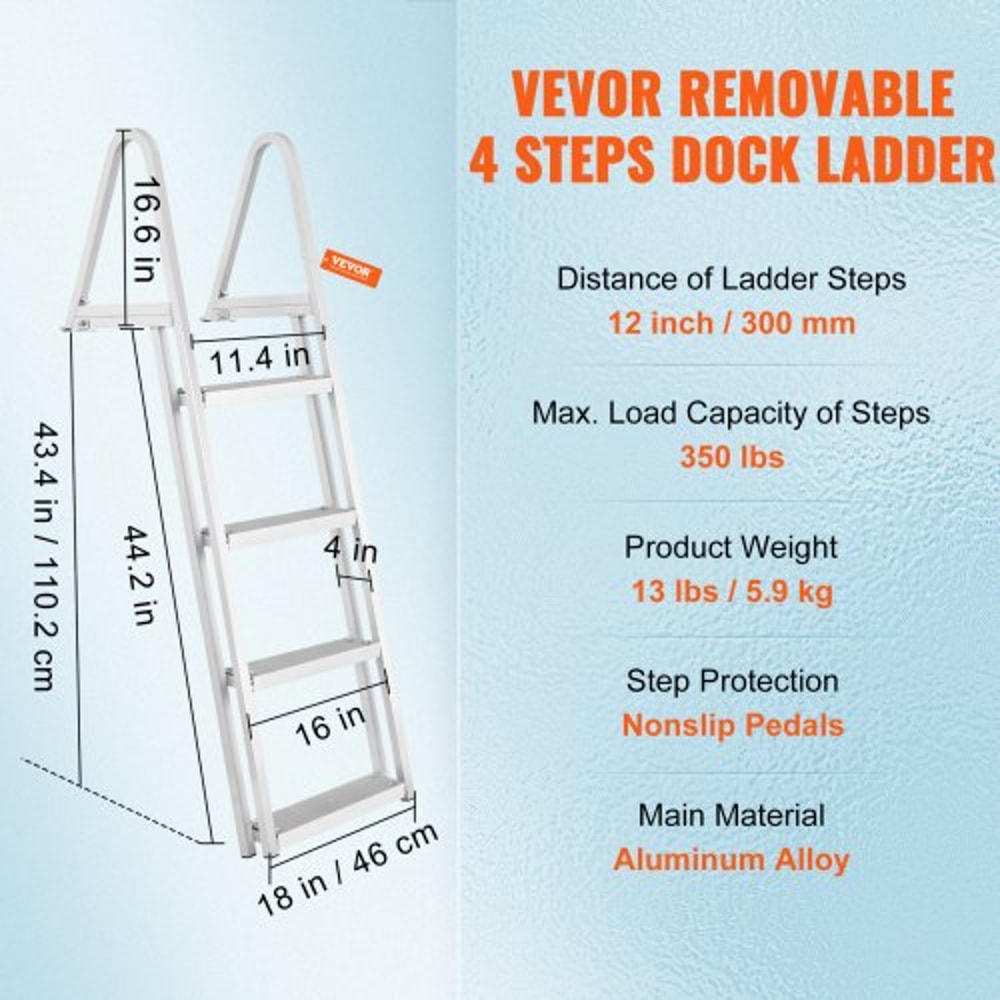 Removable Aluminum Dock Ladder Step High lbs Non Slip Boat Boarding Ladder