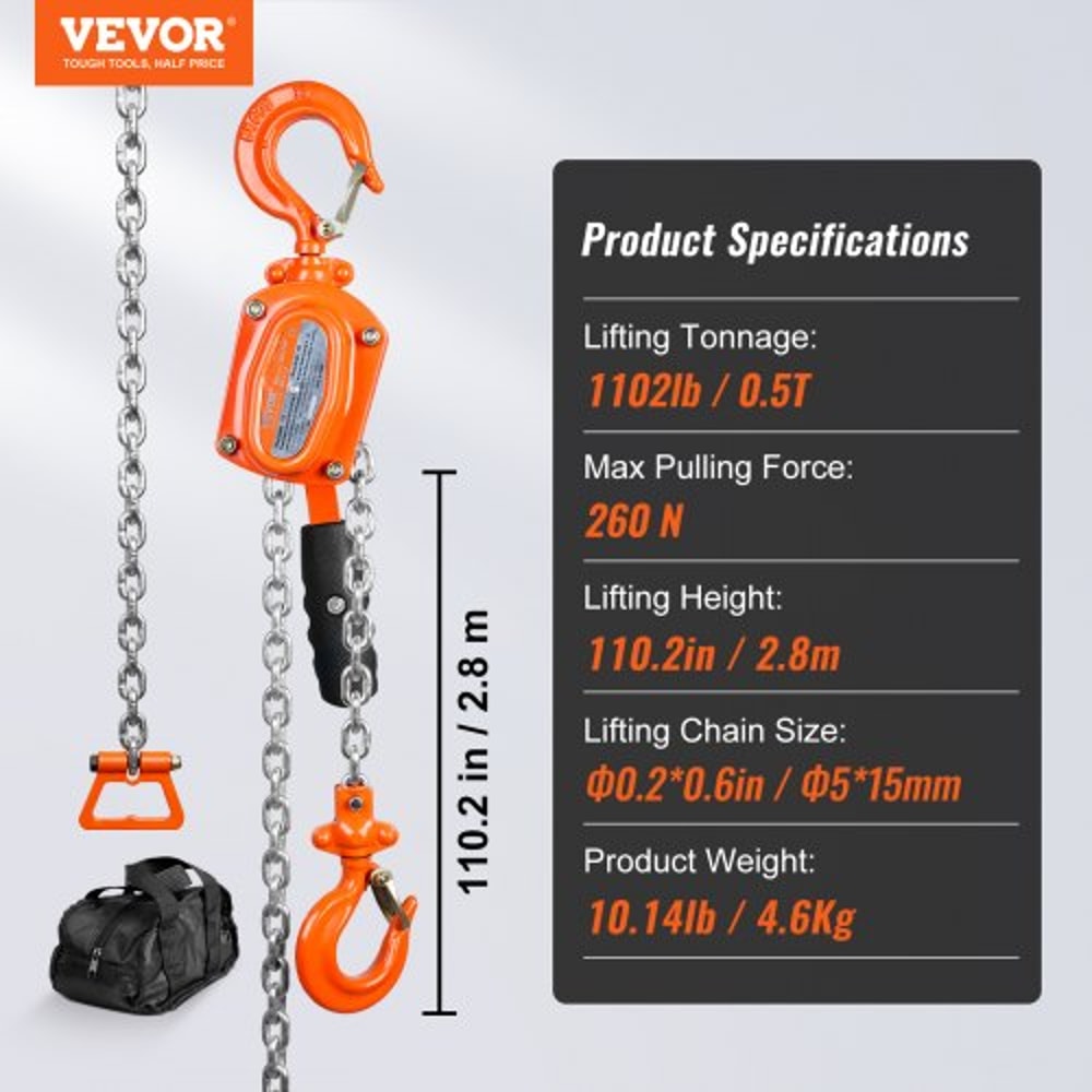 Manual Lever Chain Hoist 10ft Heavy Duty Come Along with Hook & Dual Brake