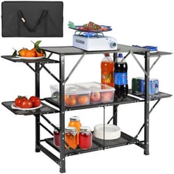 portable camping kitchen table with shelves & side tables foldable outdoor cook station