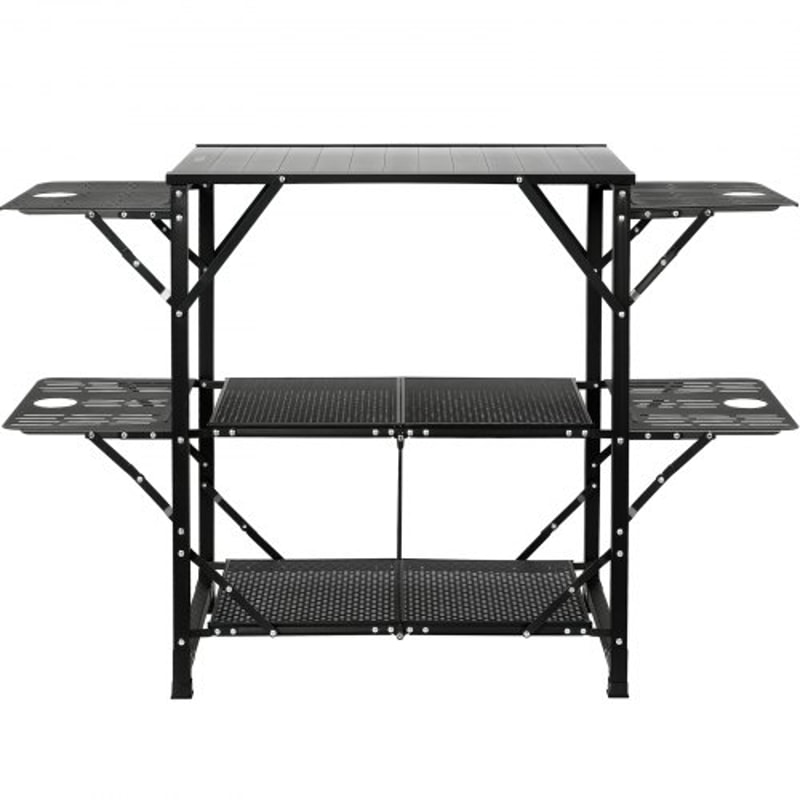 Portable Camping Kitchen Table With Shelves Side Tables Foldable Outdoor Cook Station 7