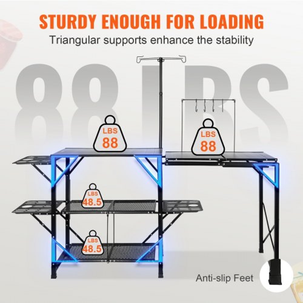 Portable Camping Kitchen Table With Sink Shelves Foldable Outdoor Cooking Station 5